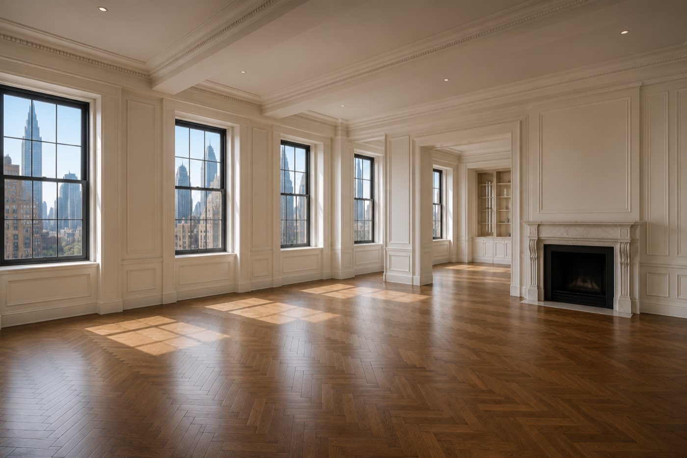 An empty living room before AI virtual staging